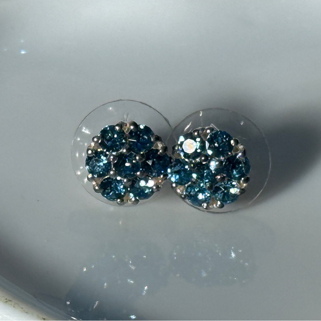 Blue Cz Cluster Stud Earrings 925 Sterling Silver Posts New